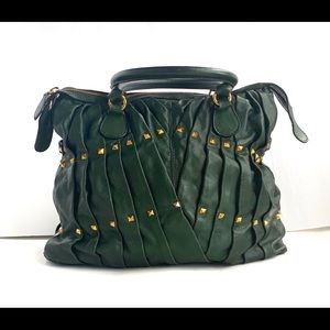 VALENTINO LEATHER GREEN with GOLD STUDS LARGE SACK HAND BAG